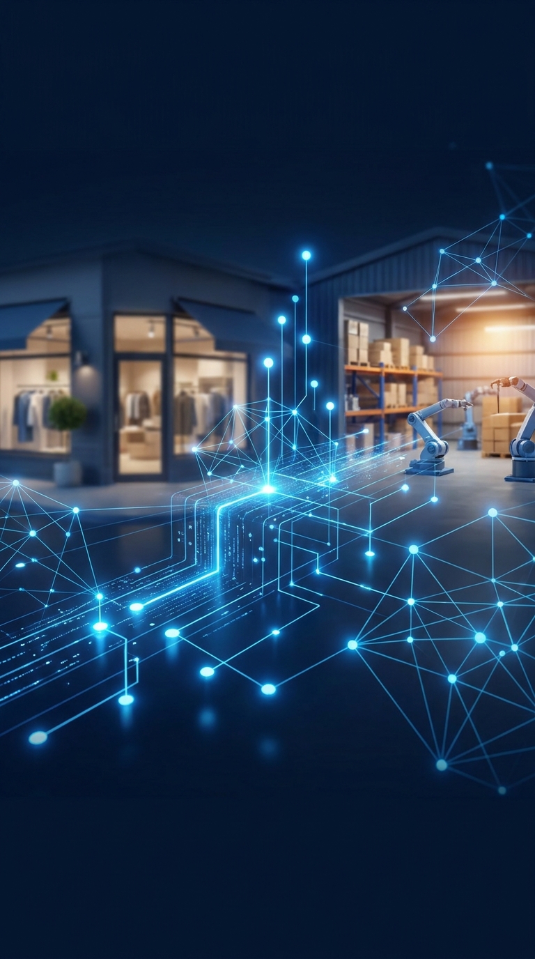 A local business connected to a glowing AI network